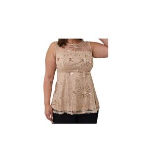 torrid Beige Embellished Mesh Peplum Tank